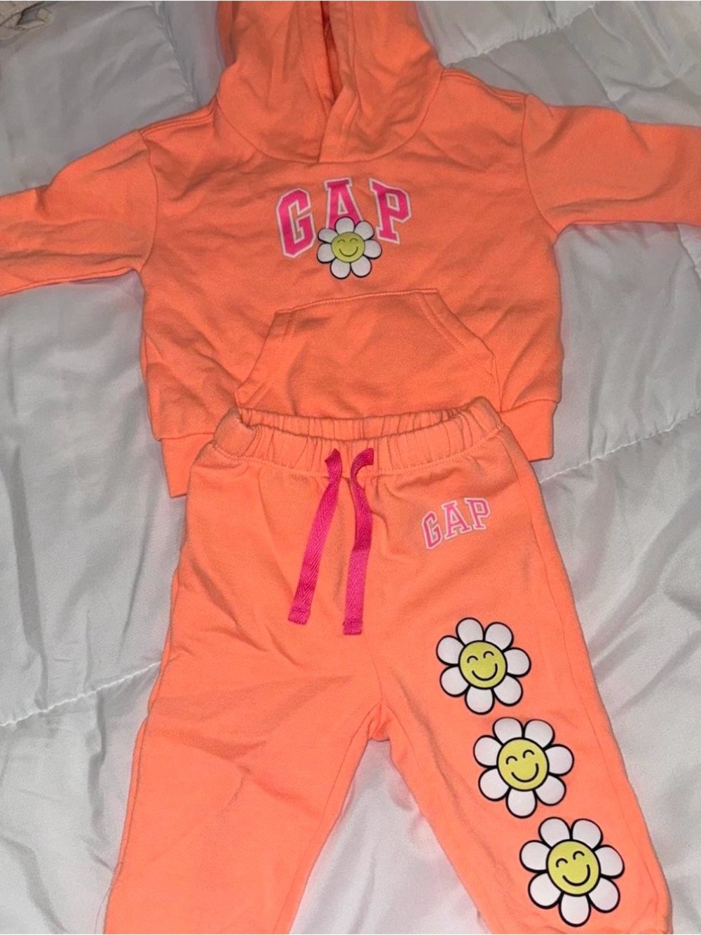 GAP Kids Coral-Orange Hoodie & Jogger Set with Daisy Prints